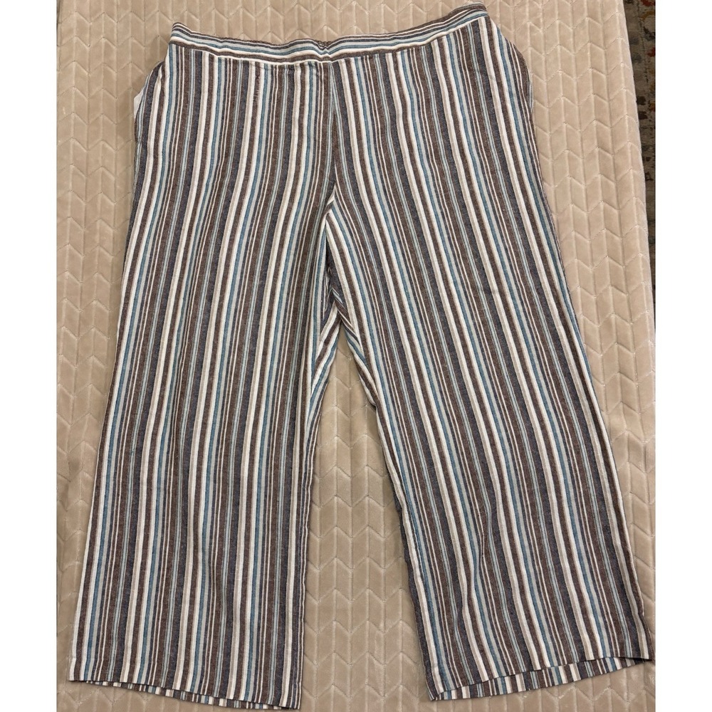 Coldwater Creek 3X Linen Blend Striped Wide Leg Pants Coastal Boho Plus Size